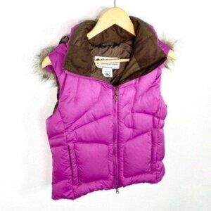 Columbia Titanium Pink Puffer Vest Faux Fur Hood